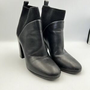 Vince Women's 7.5 Emerson Contrast Booties Boots Black Leather Wool Block Heel